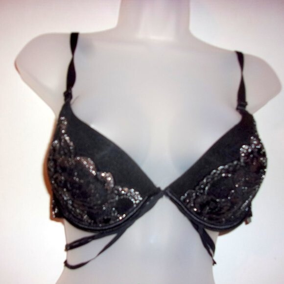 Youmita 40C Black Metallic Lace Bra & XL Caged Coordinating Boyshorts NWT - Picture 3 of 14
